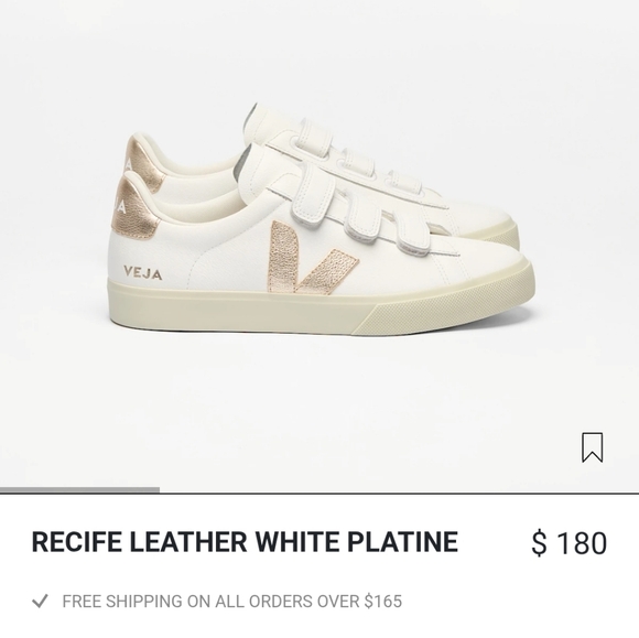 Veja Recife Leather Sneakers in White and Gold - Picture 1 of 3